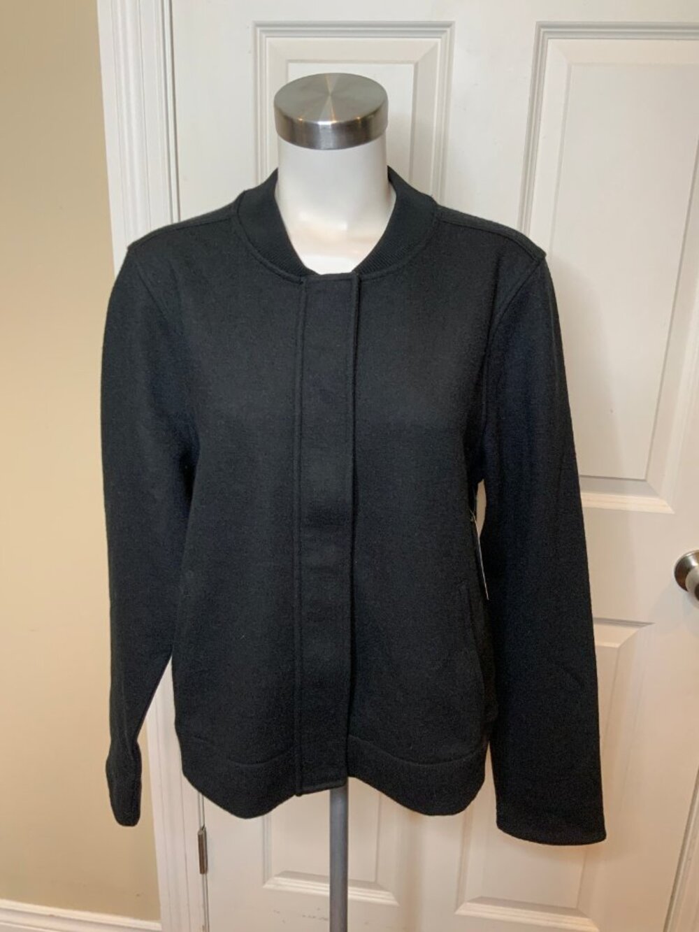 Aether Dark Gray Wool Blend Zip-Up Structured Bomber Jacket, Size XL